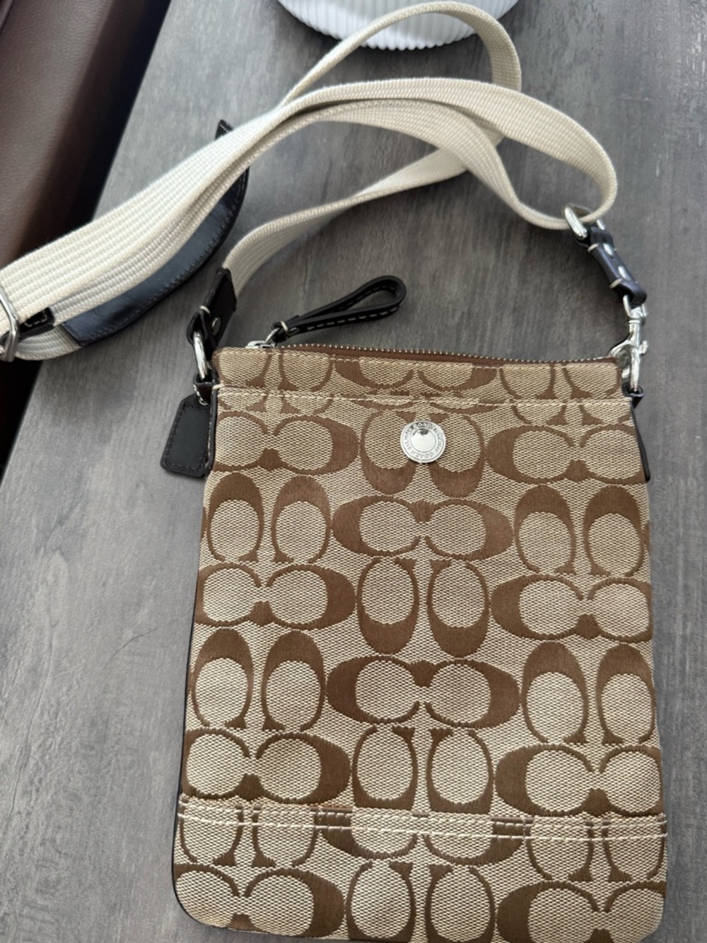 Coach Brown & Beige Signature Crossbody Bag